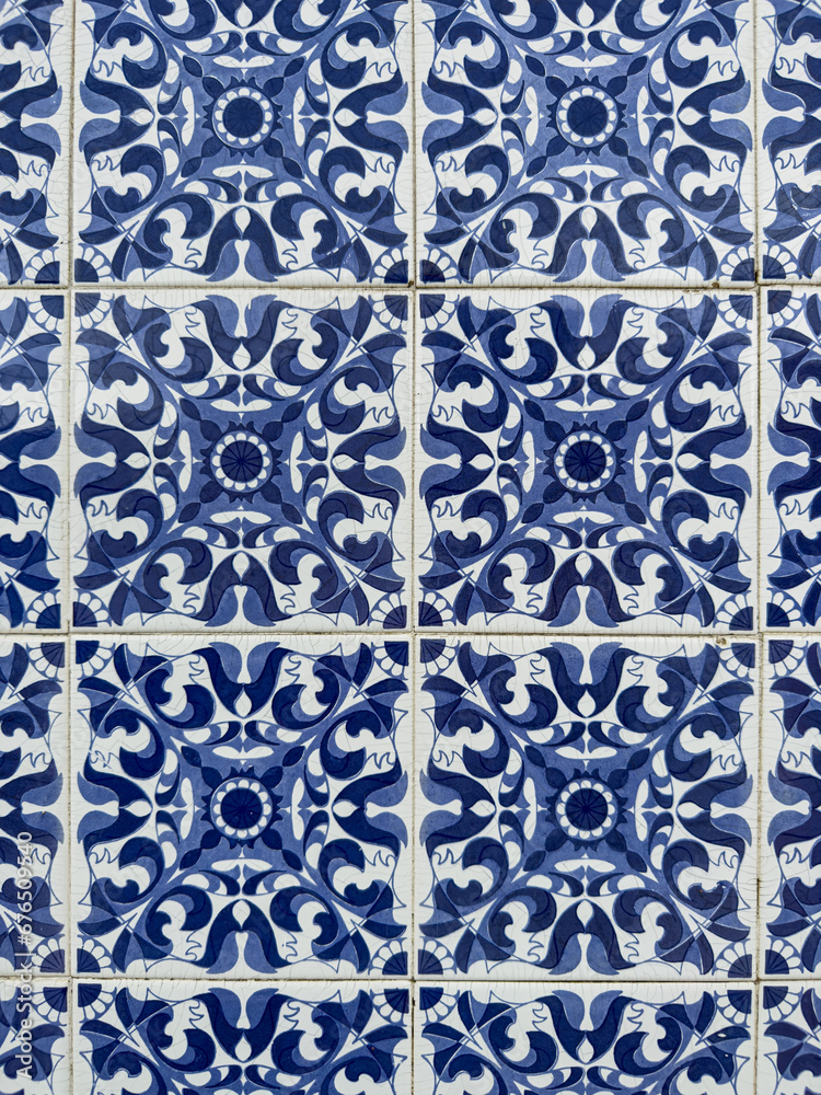 Traditional white and blue ornate portuguese decorative tiles azulejos