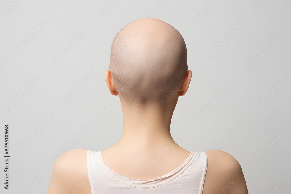 Poster Print Back of head of bald woman with medical condition causing hair loss like Alopeci 40x26.7 cm