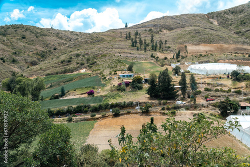 Nature landscape with onion cultivation. Boyaca, Colombia.