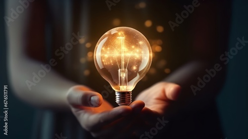 woman Hand holding Light bulb Global Internet connect AI generated illustration