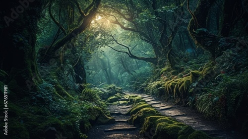 A forest path leading to an unknown destination AI generated illustration