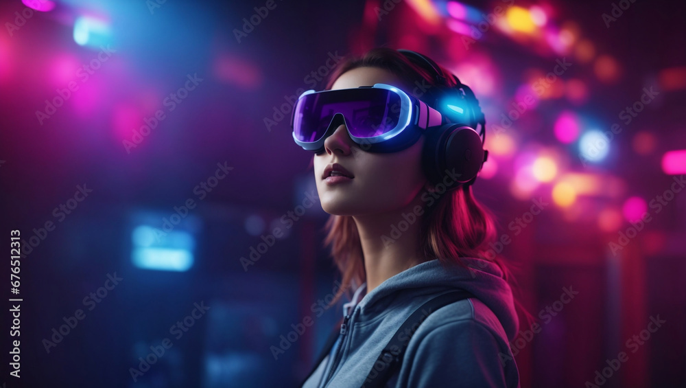 woman wearing virtual reality glasses. virtual reality. woman wearing virtual reality glasses. virtual reality.