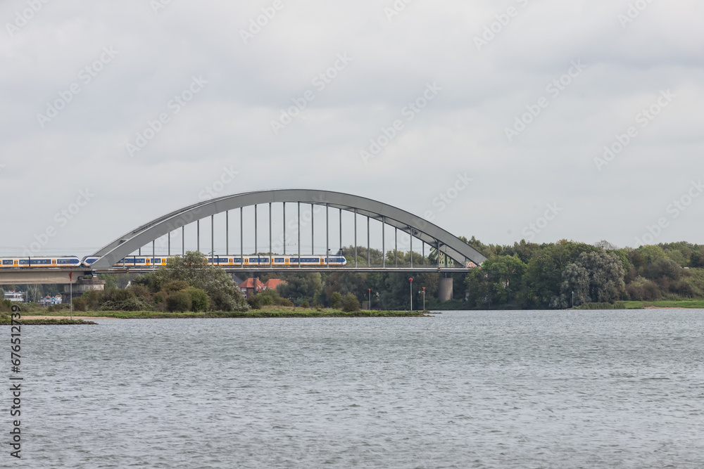 Railway bridge over the river Lek near the city of Culemborg.