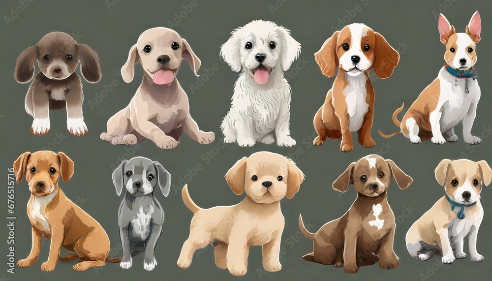 Group of different dog breeds, cute puppy illustration set Group of different dog breeds, cute puppy illustration set