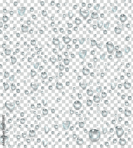 set of realistic isolated water droplets on the transparent background.