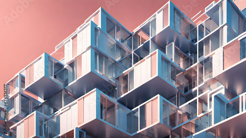 3d rendering of apartment in abstract cube architecture style with windows.