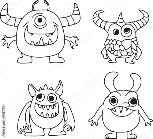 set of cartoon cute monsters. vector illustration