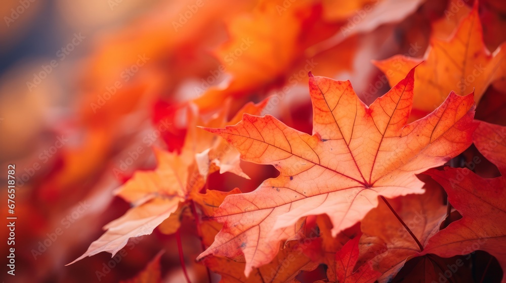 Close-up of Vibrant Maple Leaves in Autumn Sunlight