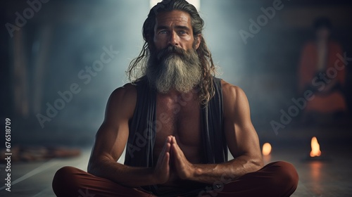 Focused Yogi Practicing Seated Twist photo