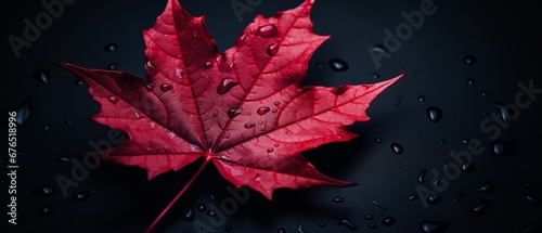 Vibrant Red Maple Leaf Against Moody Background