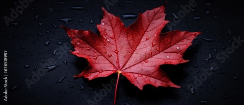 Vibrant Red Maple Leaf Against Moody Background