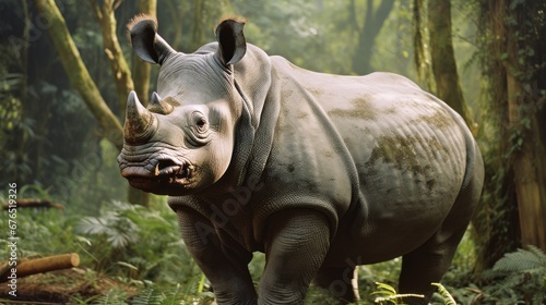 Javan Rhinoceros in Asian Habitat