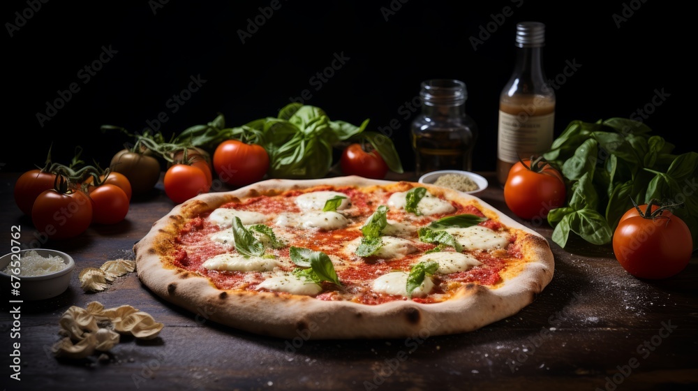 Tempting Margherita Pizza with Beautifully Arranged Ingredients