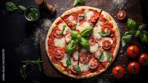 Tempting Margherita Pizza with Beautifully Arranged Ingredients