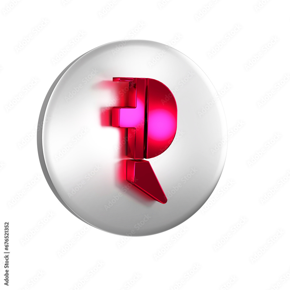 Red Fencing helmet mask icon isolated on transparent background. Traditional sport defense. Silver circle button. Red Fencing helmet mask icon isolated on transparent background. Traditional sport defense. Silver circle button.