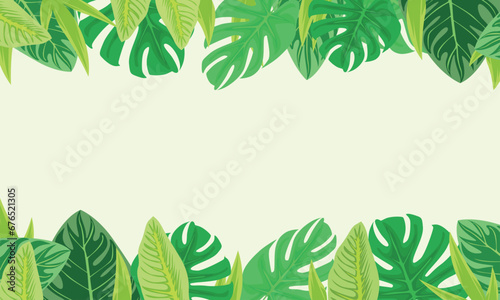green leaves tropical frame Background With Copy Space. Green border photo