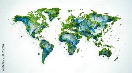 World Map  Education and Intelligence Collage with Global Green Energy Theme  Empowering Sustainable Development through Renewable Energy and Green Business 