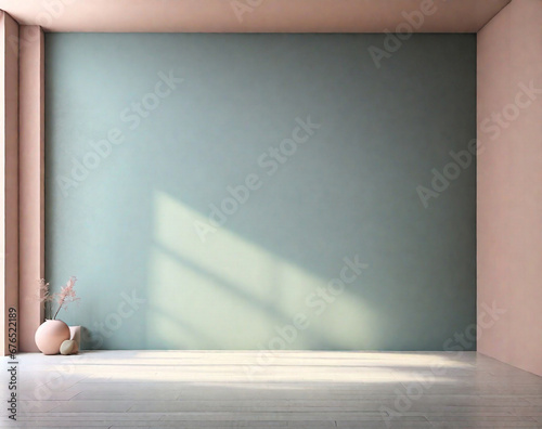 empty space in light color with a play of light and shadow on the wall and floor for mockup or creative work