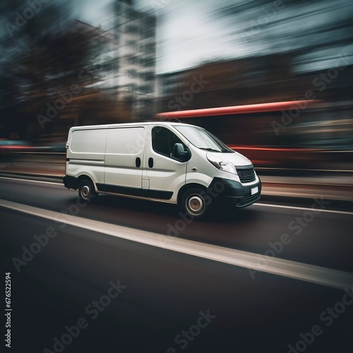 Blurring of the white van, panning and moving, Ai generator