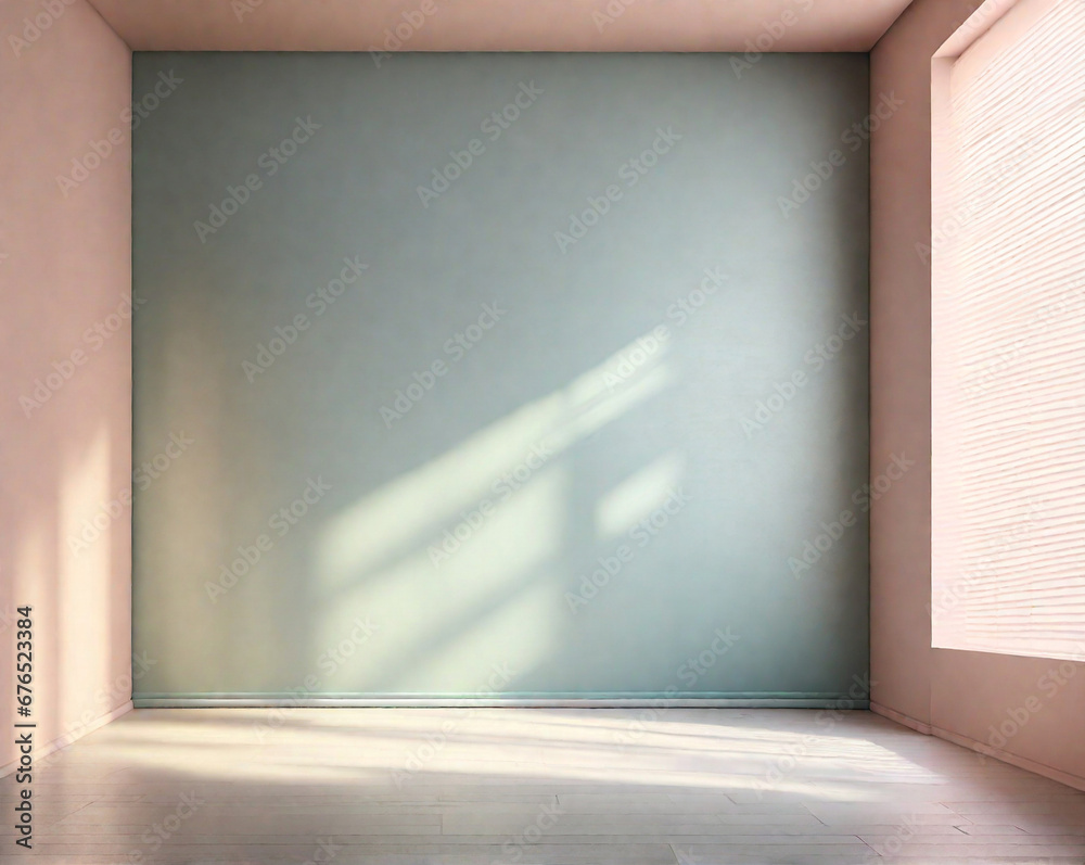 Fototapeta premium empty space in light color with a play of light and shadow on the wall and floor for mockup or creative work