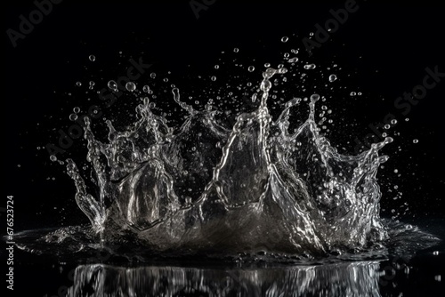 Water splashing on dark backdrop. Generative AI