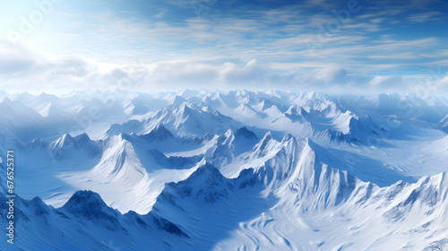 Snow-capped mountain range under a clear blue sky © mashimara