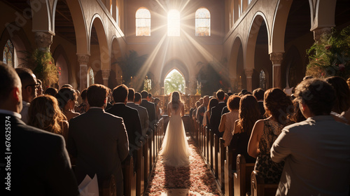 Wedding Ceremony in a Cathedral: A romantic and elegant scene of a Christian wedding ceremony taking place in a beautiful cathedral photo
