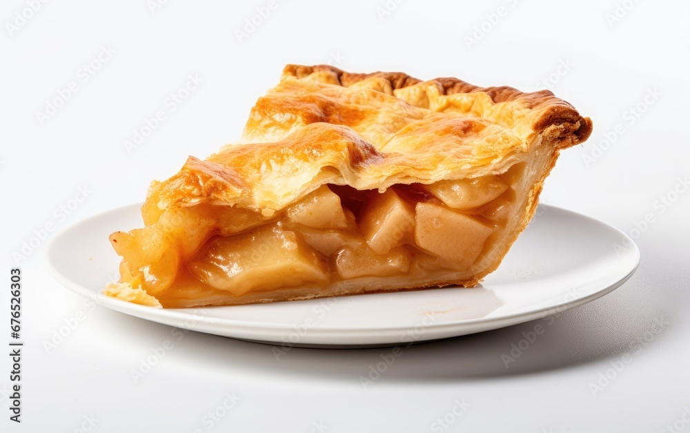 A slice of apple pie on a white plate