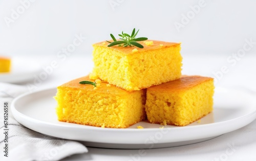 Homemade cornbread slices on a plate