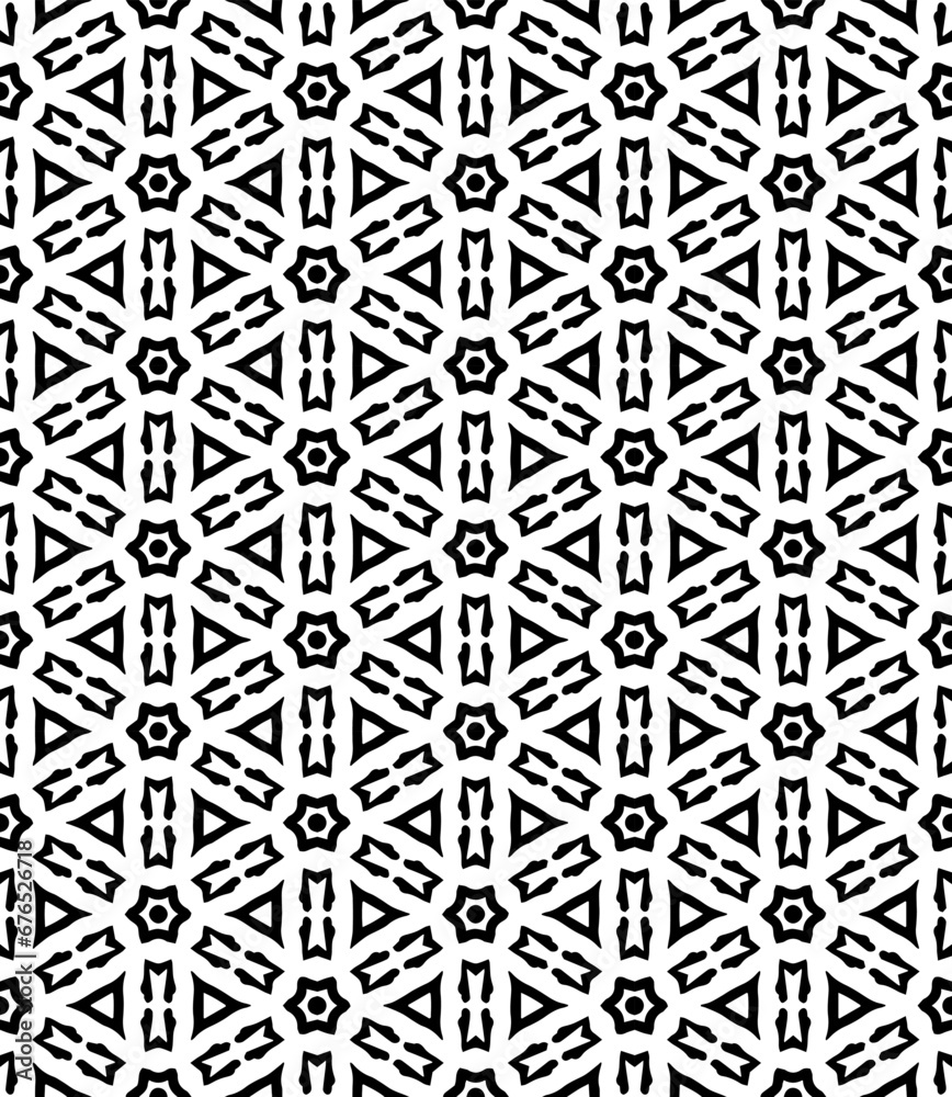 Black and white seamless abstract pattern. Background and backdrop. Grayscale ornamental design. Mosaic ornaments. Vector graphic illustration. EPS10.