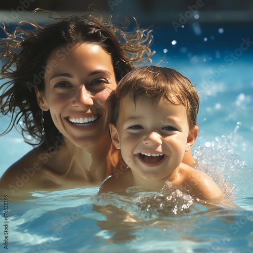 parent and child in pool