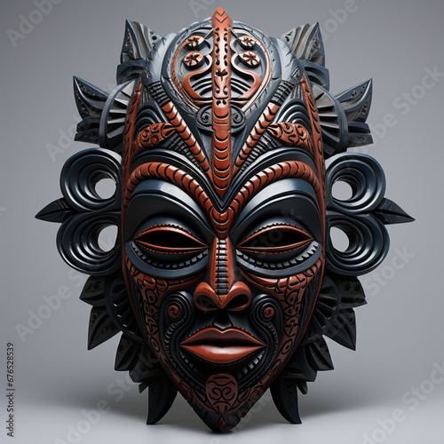 wild looking, elaborate wooden African tribal mask created with Generative Ai © Andrii Yablonskyi