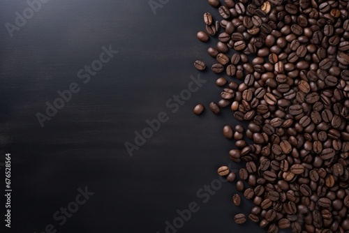 Coffee beans on a dark table with copy space