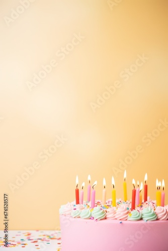 birthday holiday background, cakes with candles and copy space