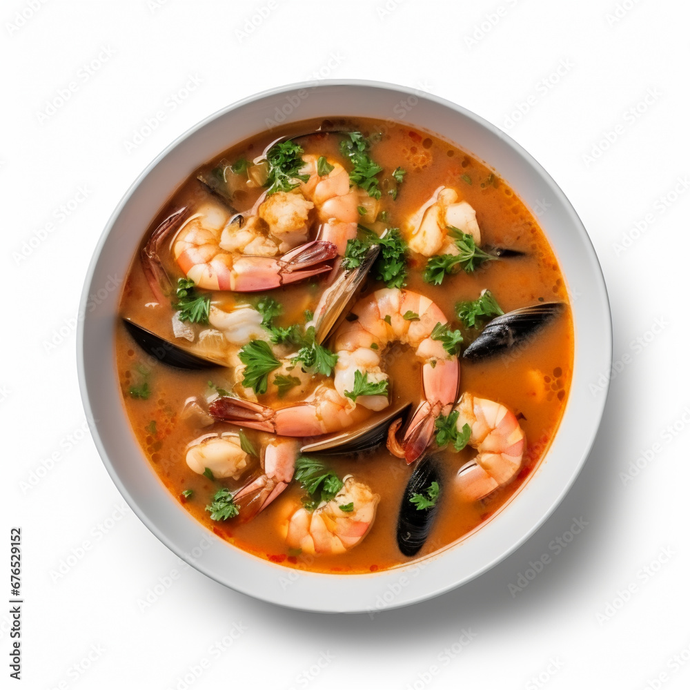 zuppa di pesce isolated on white background, AI Generative. zuppa di pesce isolated on white background, AI Generative.