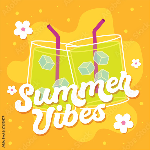 Pair of cold cocktails Summer vibes poster Vector