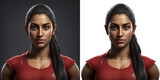 Isolated Transparent Background Red eSports Player, Competitive Video Gaming Woman. Dynamic Sport Team Avatar..
