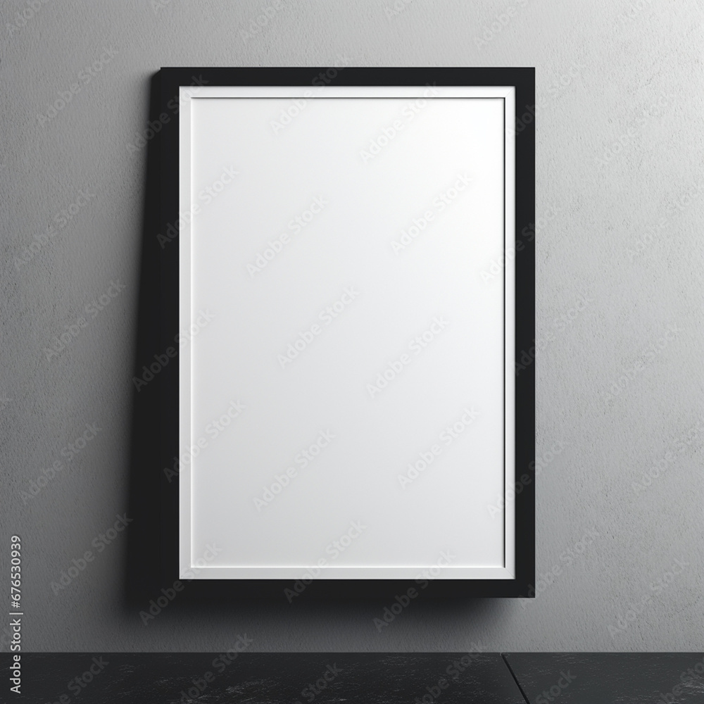 a realistic blank photo frame hanging on a wall created with Generative Ai