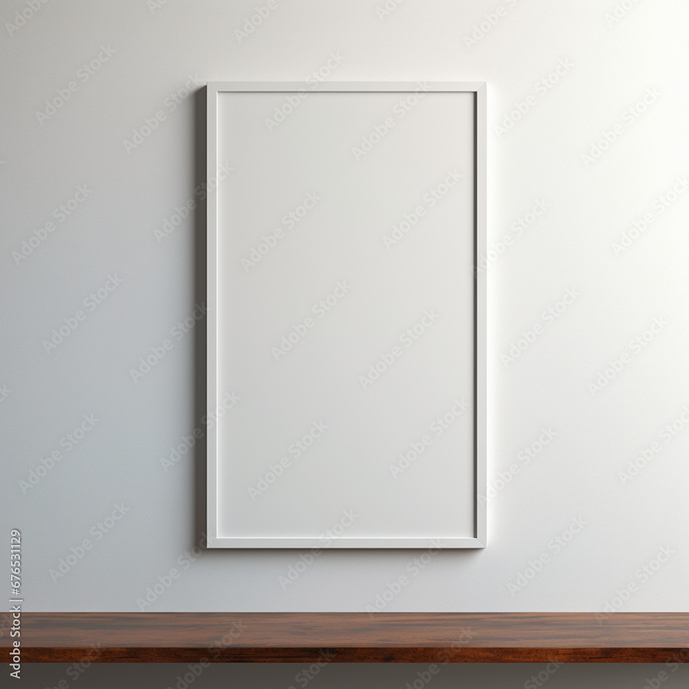 a realistic blank photo frame hanging on a wall created with Generative Ai a realistic blank photo frame hanging on a wall created with Generative Ai