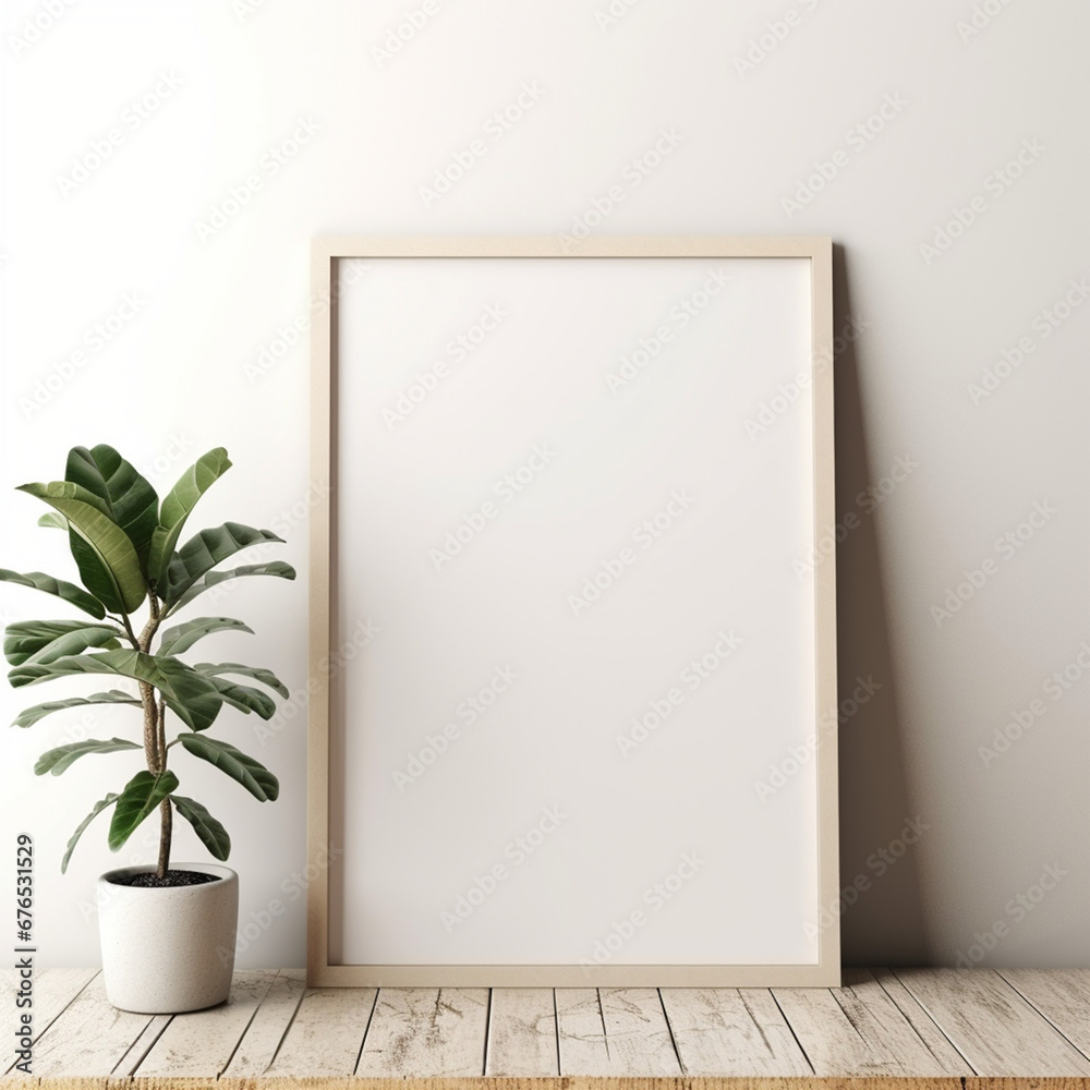 a realistic blank photo frame hanging on a wall created with Generative Ai a realistic blank photo frame hanging on a wall created with Generative Ai