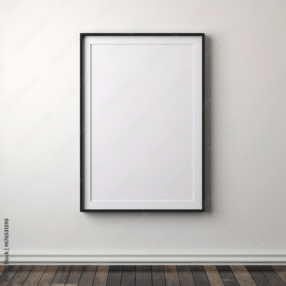 a realistic blank photo frame hanging on a wall created with Generative Ai a realistic blank photo frame hanging on a wall created with Generative Ai