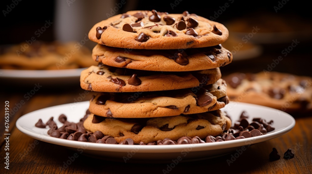 A stack of traditional chocolate chip cookies. National Cookie Day. A stack of traditional chocolate chip cookies. National Cookie Day.