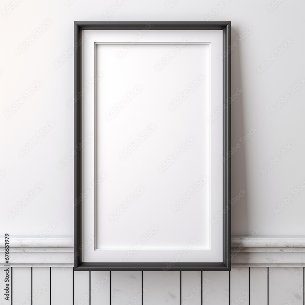 a realistic blank photo frame hanging on a wall created with Generative Ai a realistic blank photo frame hanging on a wall created with Generative Ai