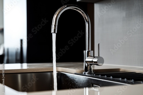 a contemporary kitchen faucet running water