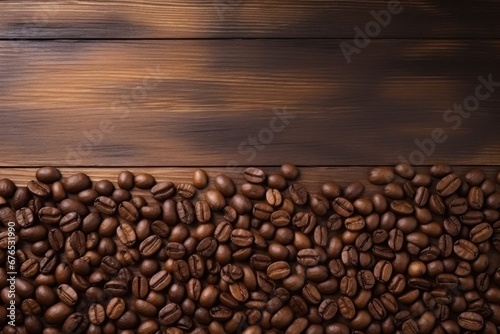 Coffee beans on a dark table with copy space