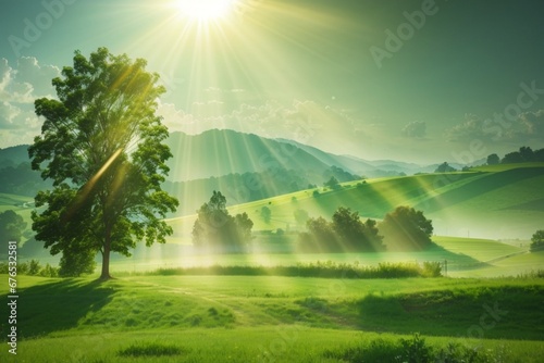 landscape with sun rays