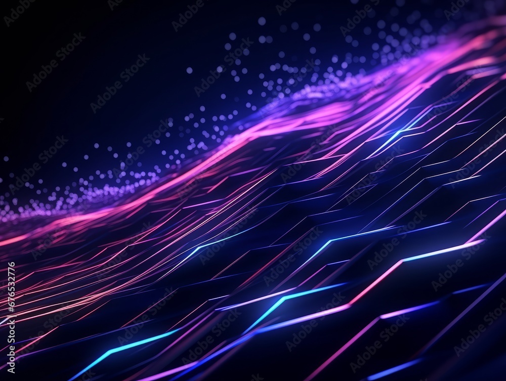 Abstract sci-fi blue and purple waves, concept of digital future., AI