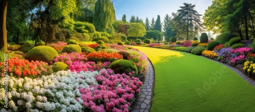 The beautiful garden was a sea of vibrant colors with the blue sky overhead the lush green foliage and the delicate floral beauty of blooming flowers all reminding us of the growth and boun photo