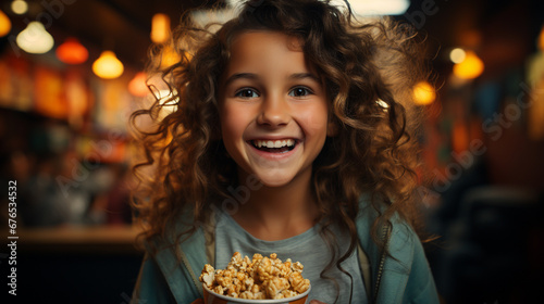 Happy child with popcorn.
