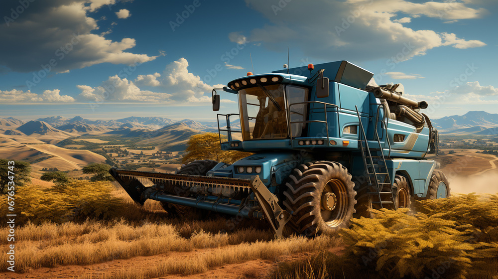 Fototapeta premium Harvesting machine at field.